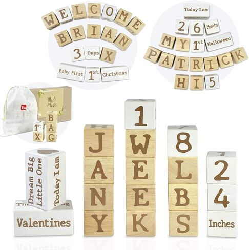 I'm Solid Wood Weekly Monthly Yearly Baby Milestone Age Blocks, Gender Neutral, Newborn Gifts & Keepsakes for Picture Props (6 Pcs/White) in Saudi Arabia