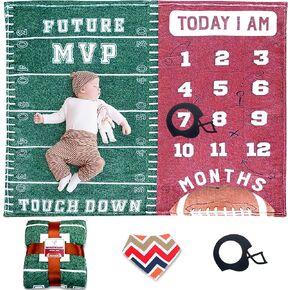 Floral Milestone Blanket for Baby Girl | Large - 47L x 40W | Flower Themed Blanket includes Heart Marker and Bib | Personalized Baby Month Blanket for Newborn Baby Shower