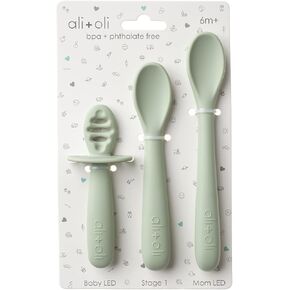 Ali+Oli (3pc) Silicone Spoon Set for Baby (Blue) Unbreakable Silicone Baby Spoon, Baby Spoons Self Feeding 6 Months & Up, Self Feeding Baby Utensils, Multi-stage Baby Feeding Spoon, Ergonomic Design in Saudi Arabia