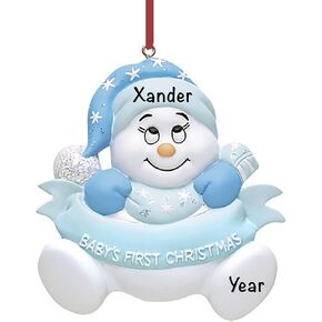 Baby's First Personalized Christmas Ornaments 2023 - Fast & Free 24h Customization – Exquisitely Blue Snow Baby Boy Christmas Decorations with Name - Comes Gift-Wrapped
