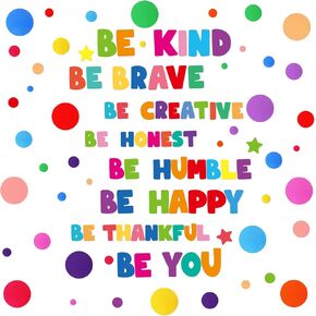332 Pieces Polka Dots Wall Sticker Rainbow Colorful Inspirational Circle Wall Decal Motivational Phrases Sticker Letter Sticker Be Thankful, Be Brave Decal for Classroom Nursery Playroom School in Kuwait