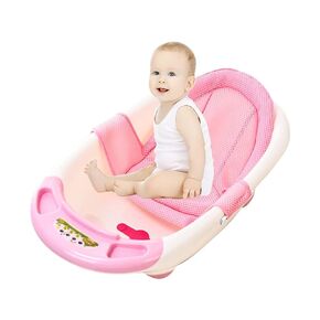 Baby Bath Tub Portable Non-slip Mesh Bathtub Newborn Infants Toddlers Spine Protection Pad Folding Bath Mat Bath Tub Seat Support Baby Sink Bath Pad Shower Support for Boys Girls Age 0-3 (Blue)