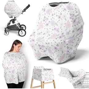 Sweet Jojo Designs Purple Watercolor Floral Girl Infant Baby Car Seat Cover Nursing Breastfeeding Shopping Cart Stroller Canopy Lavender Pink and Grey Boho Bohemian Shabby Chic Rose Flower Farmhouse in Kuwait
