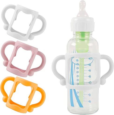 TonGass (3-Pack) Bottle Handles for Dr Brown Narrow Baby Bottles with Easy Grip Handles to Hold Their Own Bottle - BPA-Free Soft Silicone - Red Green and Blue in Saudi Arabia