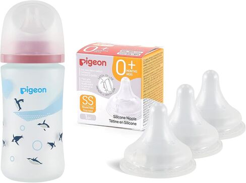 زجاجة أطفال مطلية بالسيليكون من بيجون (زجاج من الداخل/سيليكون من الخارج) (8.1 أونصة) مع 3 حلمات سيليكون بخط مزلاج، مجموعة تغذية لحديثي الولادة (0 ~ 9 أشهر) in Kuwait