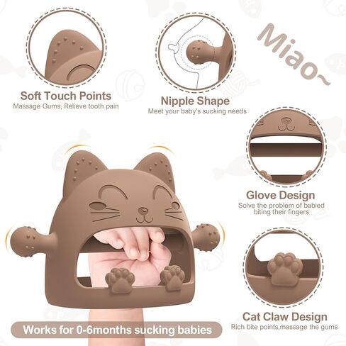 Baby Teethers 0-6 Months,Teething Toys for Babies 0-6 Months,Never Drop Baby Chew Toys for Teething Relief,Infant Hand Teether Pacifiers for 0-6 Months,Ideal Baby Toys Gifts for New Moms(Cartoon Cat) in Kuwait