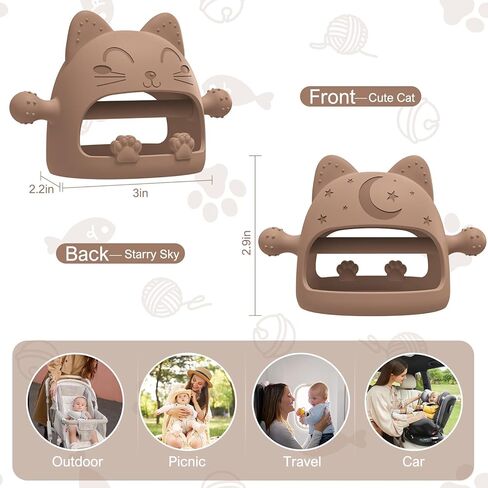 Baby Teethers 0-6 Months,Teething Toys for Babies 0-6 Months,Never Drop Baby Chew Toys for Teething Relief,Infant Hand Teether Pacifiers for 0-6 Months,Ideal Baby Toys Gifts for New Moms(Cartoon Cat) in Kuwait