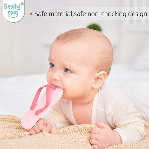 Smily Mia Flip-Flop Baby Teething Toys, Silicone Baby Teether for 3M+, Chewing Toys for Babies Teething Pain Relief,Silicone Baby Shoes,left foot Black in Saudi Arabia