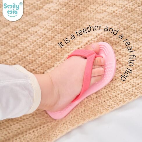Smily Mia Flip-Flop Baby Teething Toys, Silicone Baby Teether for 3M+, Chewing Toys for Babies Teething Pain Relief,Silicone Baby Shoes,left foot Black in Saudi Arabia