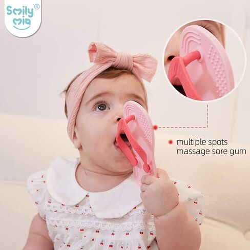 Smily Mia Flip-Flop Baby Teething Toys, Silicone Baby Teether for 3M+, Chewing Toys for Babies Teething Pain Relief,Silicone Baby Shoes,left foot Black in Saudi Arabia
