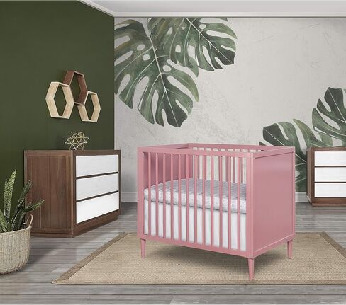 Lucas Mini Modern Crib with Rounded Spindles & Holly 3" Fiber Portable, Greenguard Gold Certified, Waterproof Vinyl Cover, Lightweight Mini Crib Mattress, White in Saudi Arabia