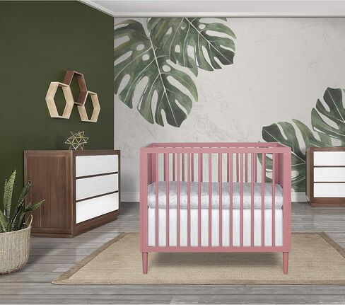 Lucas Mini Modern Crib with Rounded Spindles & Holly 3" Fiber Portable, Greenguard Gold Certified, Waterproof Vinyl Cover, Lightweight Mini Crib Mattress, White in Saudi Arabia