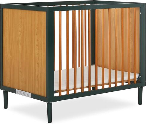Lucas Mini Modern Crib with Rounded Spindles & Holly 3" Fiber Portable, Greenguard Gold Certified, Waterproof Vinyl Cover, Lightweight Mini Crib Mattress, White in Saudi Arabia
