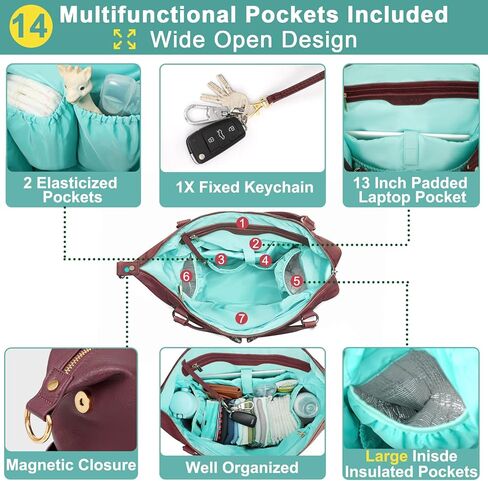 حقيبة حفاضات من MOMINSIDE، حامل علبة اللهاية مع مشبك، حقيبة ظهر جلدية للأطفال، بحث في سجل الطفل، 14 جيبًا، 4 جيوب معزولة، وسادة تغيير الحفاضات in Kuwait