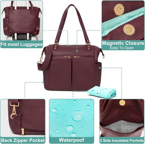 حقيبة حفاضات من MOMINSIDE، حامل علبة اللهاية مع مشبك، حقيبة ظهر جلدية للأطفال، بحث في سجل الطفل، 14 جيبًا، 4 جيوب معزولة، وسادة تغيير الحفاضات in Kuwait