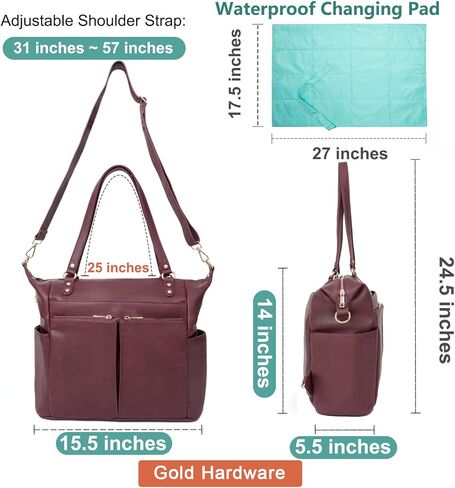 حقيبة حفاضات من MOMINSIDE، حامل علبة اللهاية مع مشبك، حقيبة ظهر جلدية للأطفال، بحث في سجل الطفل، 14 جيبًا، 4 جيوب معزولة، وسادة تغيير الحفاضات in Kuwait