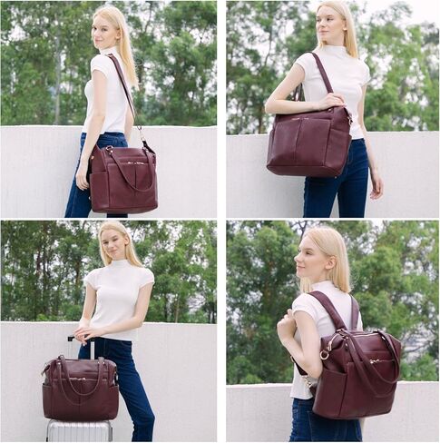 حقيبة حفاضات من MOMINSIDE، حامل علبة اللهاية مع مشبك، حقيبة ظهر جلدية للأطفال، بحث في سجل الطفل، 14 جيبًا، 4 جيوب معزولة، وسادة تغيير الحفاضات in Kuwait