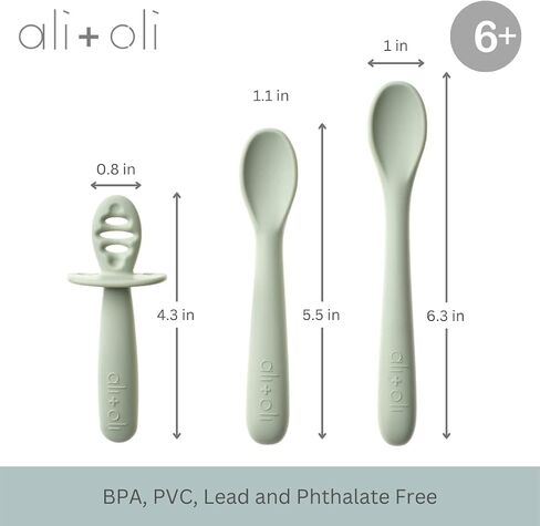 مجموعة ملاعق سيليكون من Ali+Oli (3 قطع) للأطفال (أحمر الخدود) ملعقة أطفال من السيليكون غير قابلة للكسر، ملاعق أطفال ذاتية التغذية من عمر 6 أشهر فما فوق، أدوات تغذية ذاتية للأطفال، ملعقة تغذية أطفال متعددة المراحل، تصميم مريح in Kuwait