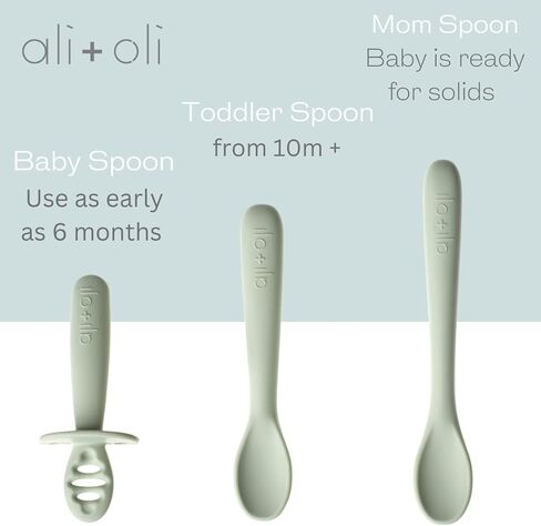 مجموعة ملاعق سيليكون من Ali+Oli (3 قطع) للأطفال (أحمر الخدود) ملعقة أطفال من السيليكون غير قابلة للكسر، ملاعق أطفال ذاتية التغذية من عمر 6 أشهر فما فوق، أدوات تغذية ذاتية للأطفال، ملعقة تغذية أطفال متعددة المراحل، تصميم مريح in Kuwait