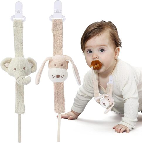 Pacifier Clip, 2 Pack Baby Pacifier Holder for Boys and Girls Fits Many Pacifiers & Baby Teething Toys, Ideal Baby Gift (Puppy & Bunny) in Saudi Arabia