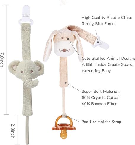 Pacifier Clip, 2 Pack Baby Pacifier Holder for Boys and Girls Fits Many Pacifiers & Baby Teething Toys, Ideal Baby Gift (Puppy & Bunny) in Saudi Arabia