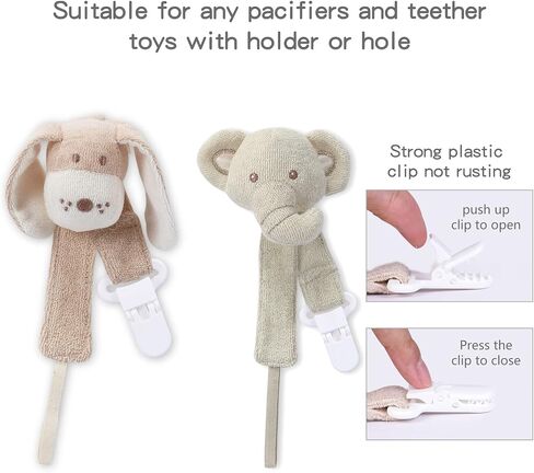Pacifier Clip, 2 Pack Baby Pacifier Holder for Boys and Girls Fits Many Pacifiers & Baby Teething Toys, Ideal Baby Gift (Puppy & Bunny) in Saudi Arabia
