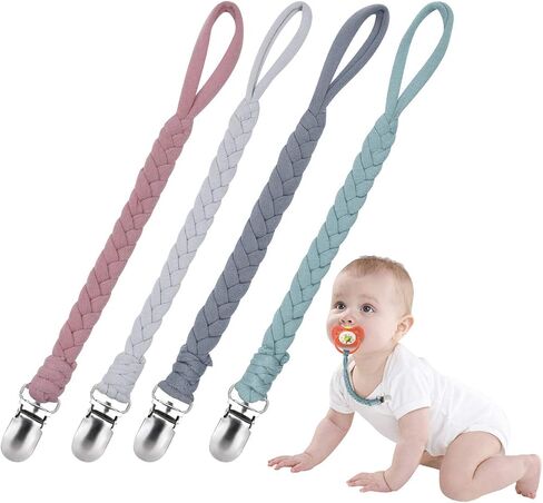 Baby Pacifier Holder for Boys and Girls, Teething Straps Unisex Design, Smoother Clip 100% Handmade Braided, Easy to Use for Teething Toy(Grey） in Saudi Arabia