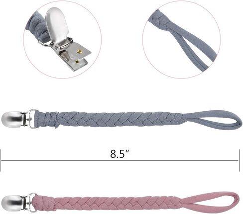 Baby Pacifier Holder for Boys and Girls, Teething Straps Unisex Design, Smoother Clip 100% Handmade Braided, Easy to Use for Teething Toy(Grey） in Saudi Arabia