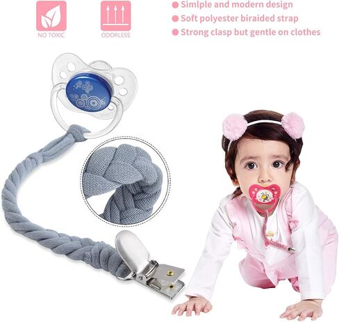 Baby Pacifier Holder for Boys and Girls, Teething Straps Unisex Design, Smoother Clip 100% Handmade Braided, Easy to Use for Teething Toy(Grey） in Saudi Arabia