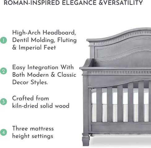 Evolur Cheyenne 5 in 1 Full Panel Convertible Crib, Antique Grey Mist, 58x31x52 Inch (Pack of 1) in Saudi Arabia