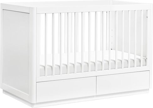 سرير تخزين قابل للتحويل 3 في 1 من babyletto Bento مع مجموعة تحويل سرير الأطفال الصغار باللون الأبيض، وأدراج تخزين سفلية، ومعتمد من Greenguard Gold in Saudi Arabia