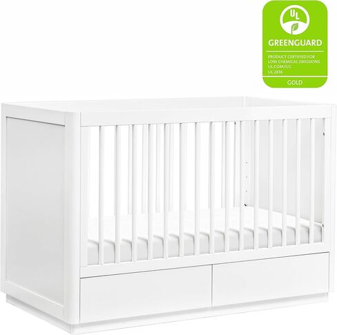 سرير تخزين قابل للتحويل 3 في 1 من babyletto Bento مع مجموعة تحويل سرير الأطفال الصغار باللون الأبيض، وأدراج تخزين سفلية، ومعتمد من Greenguard Gold in Saudi Arabia