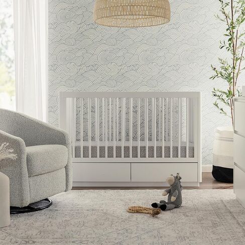 سرير تخزين قابل للتحويل 3 في 1 من babyletto Bento مع مجموعة تحويل سرير الأطفال الصغار باللون الأبيض، وأدراج تخزين سفلية، ومعتمد من Greenguard Gold in Saudi Arabia