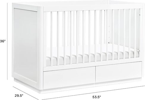 سرير تخزين قابل للتحويل 3 في 1 من babyletto Bento مع مجموعة تحويل سرير الأطفال الصغار باللون الأبيض، وأدراج تخزين سفلية، ومعتمد من Greenguard Gold in Saudi Arabia