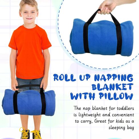 Tudomro Kids Nap Mat الأطفال الصغار نشمر بطانية القيلولة مع وسادة مرفقة وحزام مطاطي بطانية سرير من الصوف الناعم للأطفال في مرحلة ما قبل المدرسة الرعاية النهارية تناسب معظم الحصائر المهد 51.18 × 50 بوصة in Kuwait