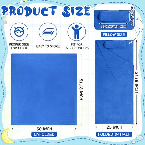 Tudomro Kids Nap Mat الأطفال الصغار نشمر بطانية القيلولة مع وسادة مرفقة وحزام مطاطي بطانية سرير من الصوف الناعم للأطفال في مرحلة ما قبل المدرسة الرعاية النهارية تناسب معظم الحصائر المهد 51.18 × 50 بوصة in Kuwait
