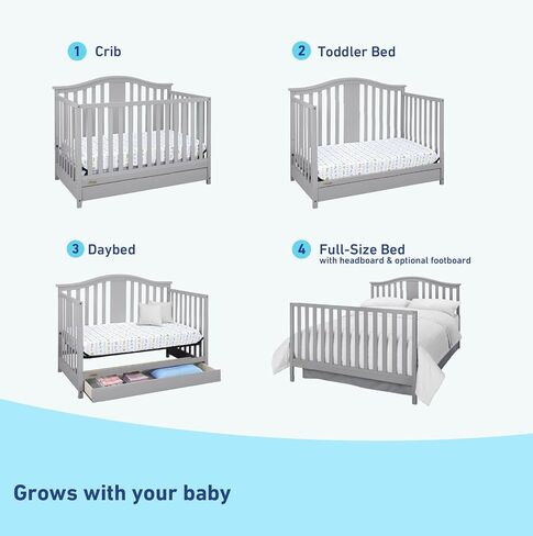 سرير أطفال Graco Solano 4 في 1 قابل للتحويل مع مجموعة أدراج (أبيض) - معتمد من GREENGUARD Gold، يتضمن درج تخزين حضانة كامل الحجم، يتحول إلى سرير طفل صغير وسرير كامل الحجم | معتمد من GREENGUARD باللون الذهبي، ويتضمن درج تخزين كامل الحجم لغرف الأطفال، ومحول in Kuwait