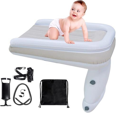 HYMIC Inflatable Airplane Car Bed for Toddler, Baby Travel Plane Bed with Hand Pump,Fly Traval Kids Bed Fits Most Airplane Seats, Car Seat for Convenient Toddler Travel, Safe to Use Child Sleeper Bed in Kuwait