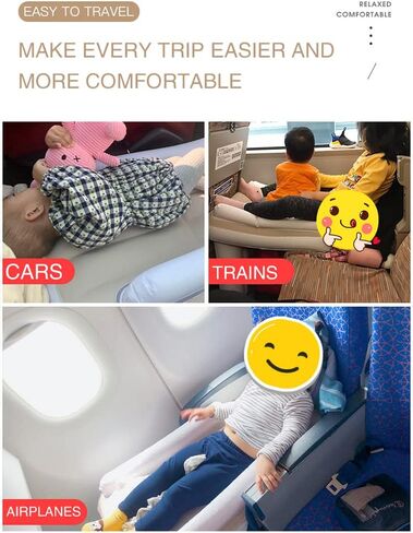 HYMIC Inflatable Airplane Car Bed for Toddler, Baby Travel Plane Bed with Hand Pump,Fly Traval Kids Bed Fits Most Airplane Seats, Car Seat for Convenient Toddler Travel, Safe to Use Child Sleeper Bed in Kuwait
