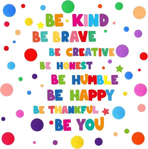 332 قطعة بولكا دوت الجدار ملصق قوس قزح ملون ملهم دائرة جدار صائق عبارات تحفيزية ملصق رسالة ملصق كن شاكرًا، كن شجاعًا لصفوف الصف الحضانة اللعب المدرسة in Kuwait