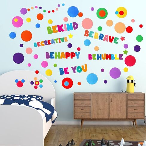 332 قطعة بولكا دوت الجدار ملصق قوس قزح ملون ملهم دائرة جدار صائق عبارات تحفيزية ملصق رسالة ملصق كن شاكرًا، كن شجاعًا لصفوف الصف الحضانة اللعب المدرسة in Kuwait