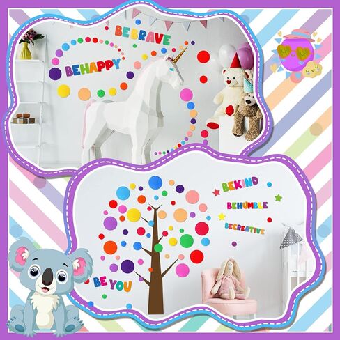 332 قطعة بولكا دوت الجدار ملصق قوس قزح ملون ملهم دائرة جدار صائق عبارات تحفيزية ملصق رسالة ملصق كن شاكرًا، كن شجاعًا لصفوف الصف الحضانة اللعب المدرسة in Kuwait