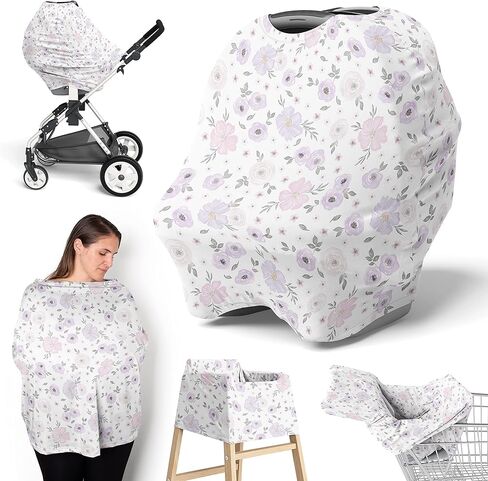 Sweet Jojo Designs Purple Watercolor Floral Girl Infant Baby Car Seat Cover Nursing Breastfeeding Shopping Cart Stroller Canopy Lavender Pink and Grey Boho Bohemian Shabby Chic Rose Flower Farmhouse in Kuwait