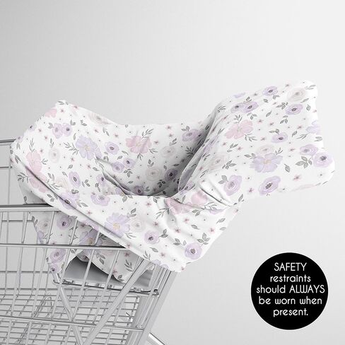 Sweet Jojo Designs Purple Watercolor Floral Girl Infant Baby Car Seat Cover Nursing Breastfeeding Shopping Cart Stroller Canopy Lavender Pink and Grey Boho Bohemian Shabby Chic Rose Flower Farmhouse in Kuwait