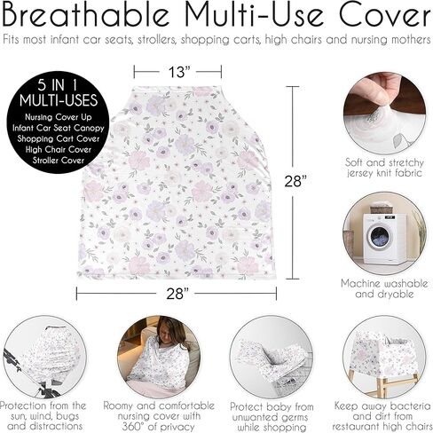 Sweet Jojo Designs Purple Watercolor Floral Girl Infant Baby Car Seat Cover Nursing Breastfeeding Shopping Cart Stroller Canopy Lavender Pink and Grey Boho Bohemian Shabby Chic Rose Flower Farmhouse in Kuwait