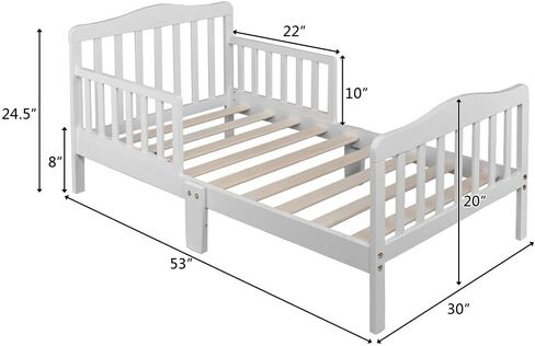 Volowoo Bed Frame for Girls & Boys, Classic Wood Bed Frame w/Safety Guardrail, Low to Floor Design, Wooden Slat Support, Fits Full Size Crib Mattress, Bedroom Furniture for Boys & Girls (White) in Kuwait