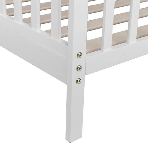Volowoo Bed Frame for Girls & Boys, Classic Wood Bed Frame w/Safety Guardrail, Low to Floor Design, Wooden Slat Support, Fits Full Size Crib Mattress, Bedroom Furniture for Boys & Girls (White) in Kuwait