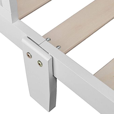 Volowoo Bed Frame for Girls & Boys, Classic Wood Bed Frame w/Safety Guardrail, Low to Floor Design, Wooden Slat Support, Fits Full Size Crib Mattress, Bedroom Furniture for Boys & Girls (White) in Kuwait