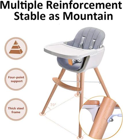 Foho Baby High Chair, Perfect 3 in 1 Convertible Wooden High Chair with Cushion, Removable Tray, and Adjustable Legs for Baby & Toddler (Beige) in Kuwait