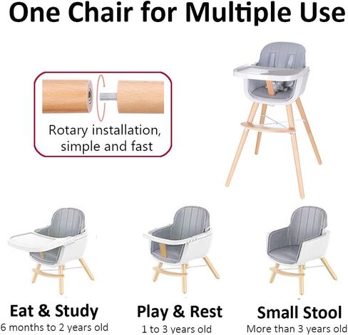 Foho Baby High Chair, Perfect 3 in 1 Convertible Wooden High Chair with Cushion, Removable Tray, and Adjustable Legs for Baby & Toddler (Beige) in Kuwait